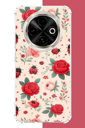 Tecno Spark 30C Uyumlu uğur böcek ve gül Baskılı Silikon Kılıf