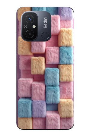 Redmi 12C Uyumlu Pembe Tüylü Kareler Baskılı Silikon Kılıf