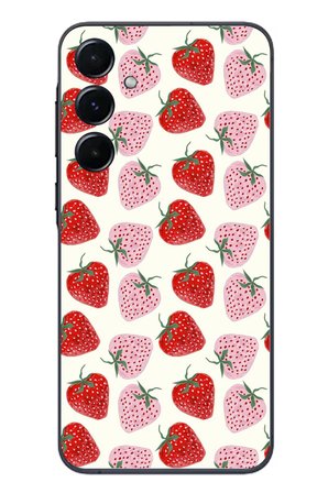 Samsung Galaxy A55 Uyumlu Kırmızı Pembe Çilekler Baskılı Silikon Kılıf