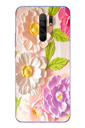 Redmi 9 Uyumlu Beyaz Papatyalar Baskılı Silikon Kılıf