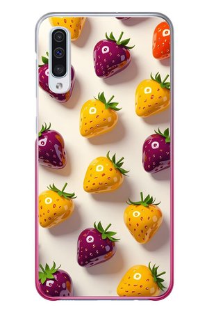 Samsung Galaxy A50 Uyumlu Sarı Kırmızı Çilekler Baskılı Silikon Kılıf