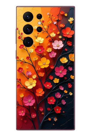 Samsung Galaxy S22 Ultra Uyumlu Sonbahar Çiçekleri Baskılı Silikon Kılıf