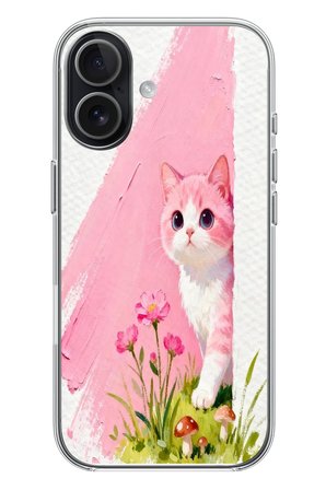 iphone 17 Uyumlu Pembeli Kedi Baskılı Silikon Kılıf