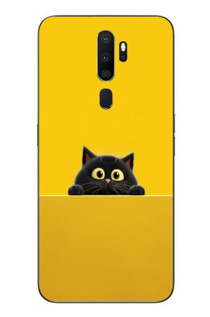 Oppo A5 2020 Uyumlu Sarı Gözlü Kedi Baskılı Silikon Kılıf