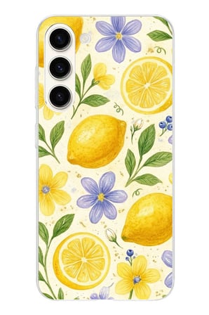 Samsung Galaxy S25 PLUS Uyumlu Sulu Boya Limon ve Çiçek Desenli Baskılı Silikon Kılıf