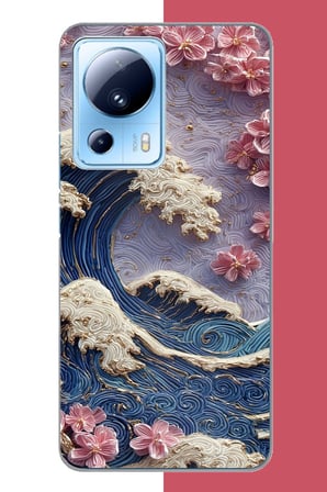 Xiaomi Mi 13 Lite Uyumlu mavi dalga ve pembe çiçekler Baskılı Silikon Kılıf