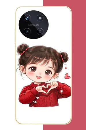 Realme 11 4G Uyumlu kawaii kalpli kız Baskılı Silikon Kılıf
