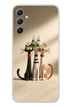 Samsung Galaxy A34 Uyumlu Neşeli Kedi Ailesi Baskılı Silikon Kılıf