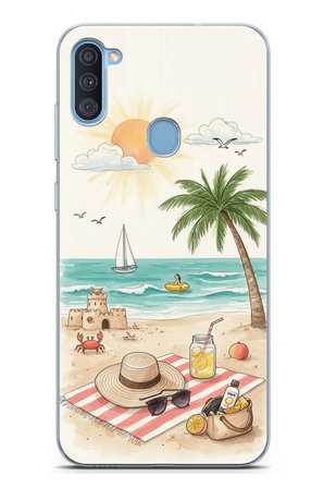 Samsung Galaxy A11-M11 Uyumlu Sulu Boya Sahil ve Deniz Manzaralı Baskılı Silikon Kılıf
