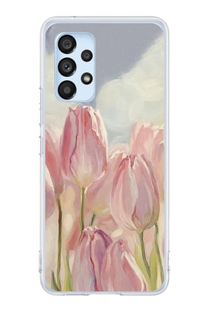 Samsung Galaxy A53 Uyumlu Pembe Laleler Baskılı Silikon Kılıf