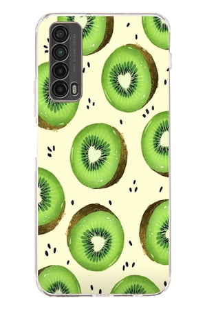 Huawei P Smart 2021 Uyumlu Yeşil Kivi Dilimleri ve Kalp Çekirdek Baskılı Silikon Kılıf