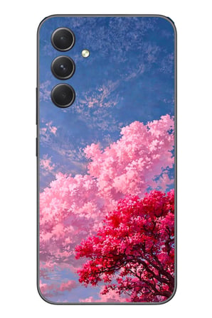 Samsung Galaxy A54 Uyumlu Kırmızı Pembe Ağaçlar Baskılı Silikon Kılıf