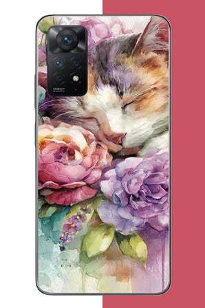 Redmi Note 11 PRO 4G Uyumlu sulu boya kedi Baskılı Silikon Kılıf