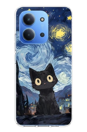 Redmi 15C Uyumlu Gece Yarısı Kedi Tasarımlı Baskılı Silikon Kılıf