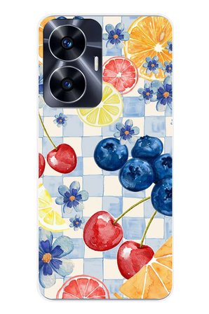 Realme C55 Uyumlu Sulu Boya Meyve ve Çiçek Desenli Baskılı Silikon Kılıf