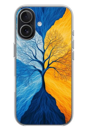 iphone 17 Uyumlu Sarı Mavi Ağaç Baskılı Silikon Kılıf