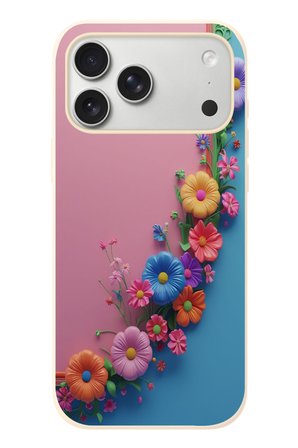 İphone 17 Pro Max Uyumlu Pembe Mavi Sarmaşık Baskılı Silikon Kılıf