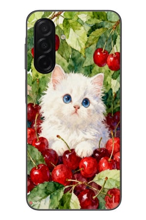 Samsung Galaxy A26 Uyumlu Kirazlı Kedi Baskılı Silikon Kılıf
