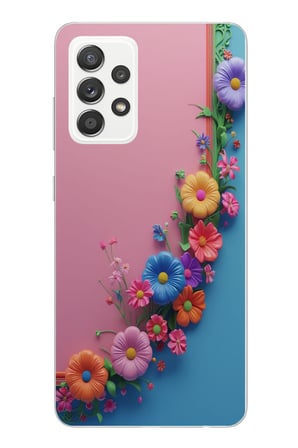 Samsung Galaxy A52 Uyumlu Pembe Mavi Sarmaşık Baskılı Silikon Kılıf