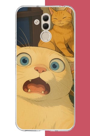 Huawei Mate 20 Lite Uyumlu şaşkın kedi Baskılı Silikon Kılıf