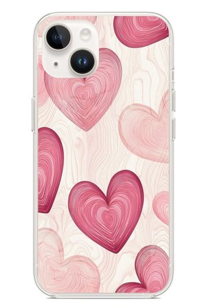 iPhone 14 PLUS Uyumlu Çizgisel Pembe Kalp Baskılı Silikon Kılıf