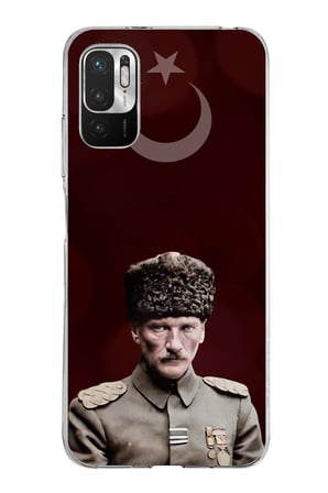 Redmi Note 10 5G Uyumlu Ay Yıldız ve Başkomutan Atatürk Baskılı Silikon Kılıf