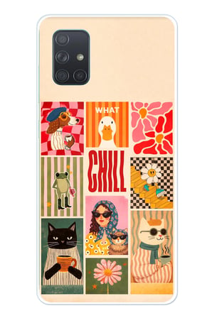 Samsung Galaxy A71 Uyumlu Cool Chill Krem Pop Art Kolaj Baskılı Silikon Kılıf