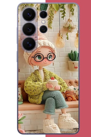 Samsung Galaxy S26 Ultra Uyumlu cafede oturan kız Baskılı Silikon Kılıf