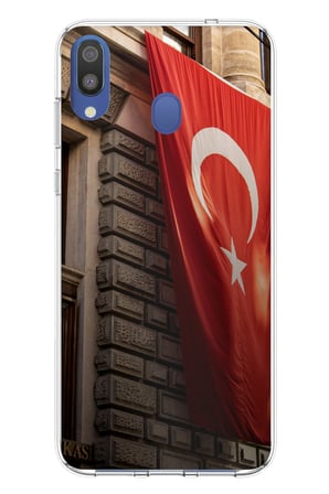 Samsung Galaxy M20 Uyumlu Dev Türk Bayrağı Baskılı Silikon Kılıf