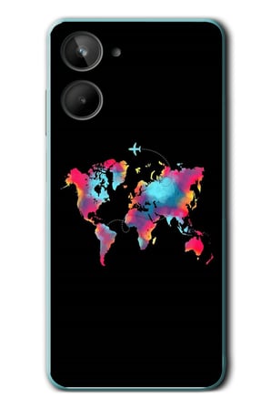 Realme 10 4G Uyumlu Dünya Renkli Haritası Baskılı Silikon Kılıf