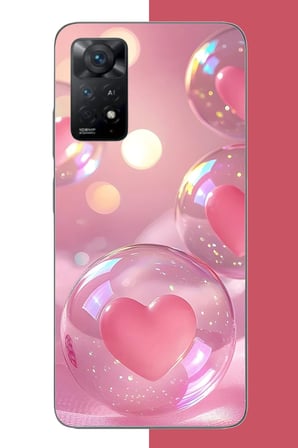 Redmi Note 11E Uyumlu Kalp Baloncukları Baskılı Silikon Kılıf