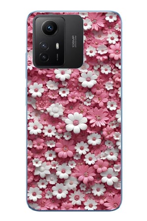 Redmi Note 12S Uyumlu Beyaz Pembe Papatyalar Baskılı Silikon Kılıf