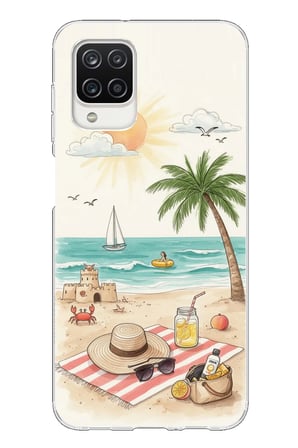 Samsung Galaxy A12-M12 Uyumlu Sulu Boya Sahil ve Deniz Manzaralı Baskılı Silikon Kılıf