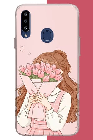 Samsung Galaxy A20S Uyumlu lale buketli kız Baskılı Silikon Kılıf