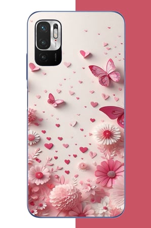 Redmi Note 10 5G Uyumlu pembe kelebek Baskılı Silikon Kılıf