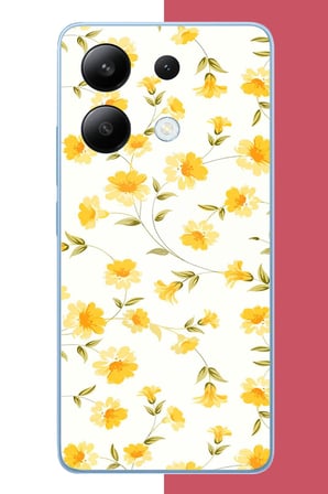 Redmi Note 13 4G Uyumlu sarı çiçek pattern Baskılı Silikon Kılıf