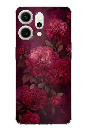 Oppo Reno 14 5G Uyumlu Vişne Renk Vintage Çiçek Desenli Baskılı Silikon Kılıf
