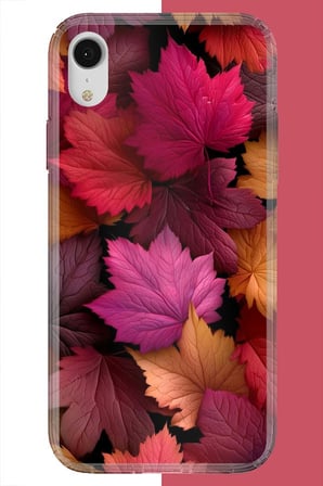 iPhone XR Uyumlu Kızıl Sonbahar Yaprakları Baskılı Silikon Kılıf