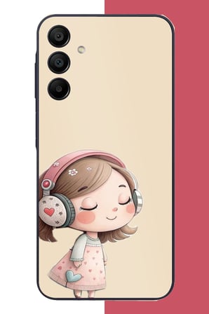 Samsung Galaxy A15 Uyumlu pembe kulaklıklı kız.jpeg Baskılı Silikon Kılıf
