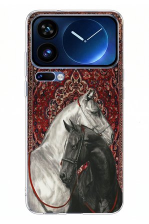 Xiaomi 17 Pro Max Uyumlu Geleneksel Halı Motifli Siyah Beyaz At Baskılı Silikon Kılıf