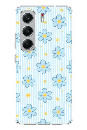 Tecno Camon 40 Uyumlu Mavi Çizgili ve Sarı Papatya Baskılı Silikon Kılıf