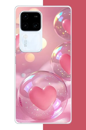 Vivo V30 Uyumlu Kalp Baloncukları Baskılı Silikon Kılıf