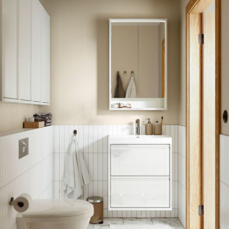 Banyo duvar dolabı, beyaz, 60x15x95 cm, kablosuz kontrol sürücülü