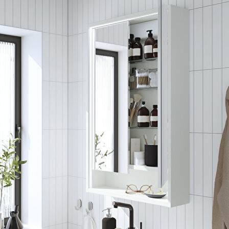 Banyo duvar dolabı, beyaz, 60x15x95 cm, kablosuz kontrol sürücülü
