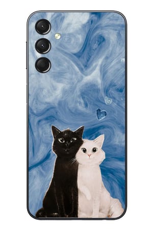 Samsung Galaxy A24 Uyumlu Siyah ve Beyaz Kedi Baskılı Silikon Kılıf