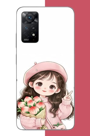 Redmi Note 11E Uyumlu kawaii buket tutan kız Baskılı Silikon Kılıf
