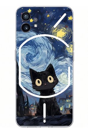 Nothing Phone (1) Uyumlu Gece Yarısı Kedi Tasarımlı Baskılı Silikon Kılıf