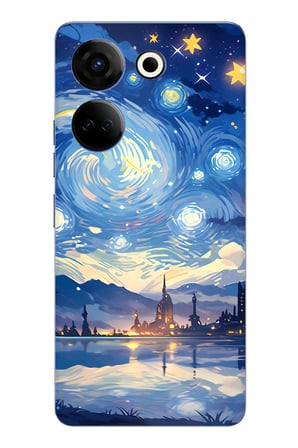 Tecno Camon 20-20 PRO Uyumlu Yıldızlı Gökyüzü ve Şehir Silüeti Baskılı Silikon Kılıf