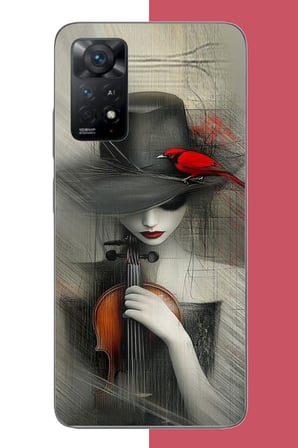 Redmi Note 11E Uyumlu keman tutan kadın Baskılı Silikon Kılıf