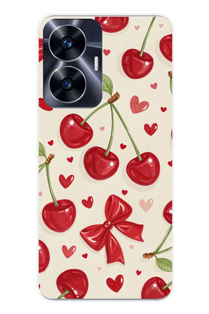 Realme C55 Uyumlu iraz, Kırmızı Kurdele ve Kalp Baskılı Silikon Kılıf